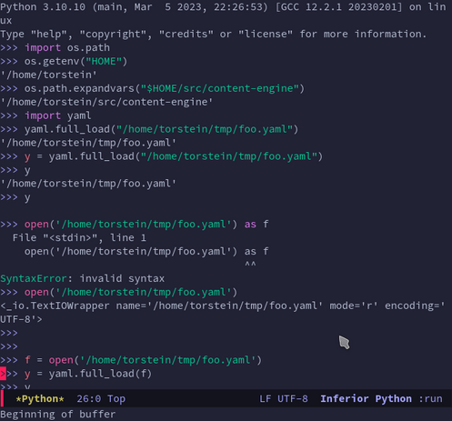 python shell in emacs