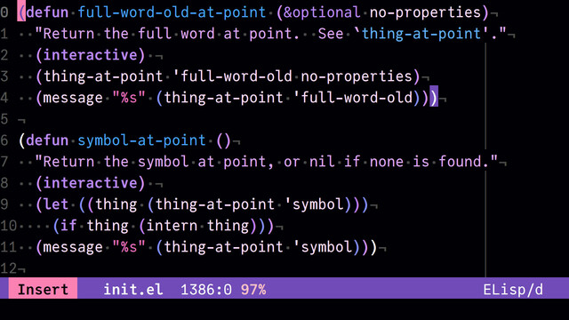 Screenshot of my Emacs set-up. It is colorful. It's a dark theme that has some purple, pink, and blue. 