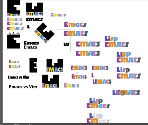 muchos logos coloridos , la mayoría diciendo emacs, llenan una pantalla